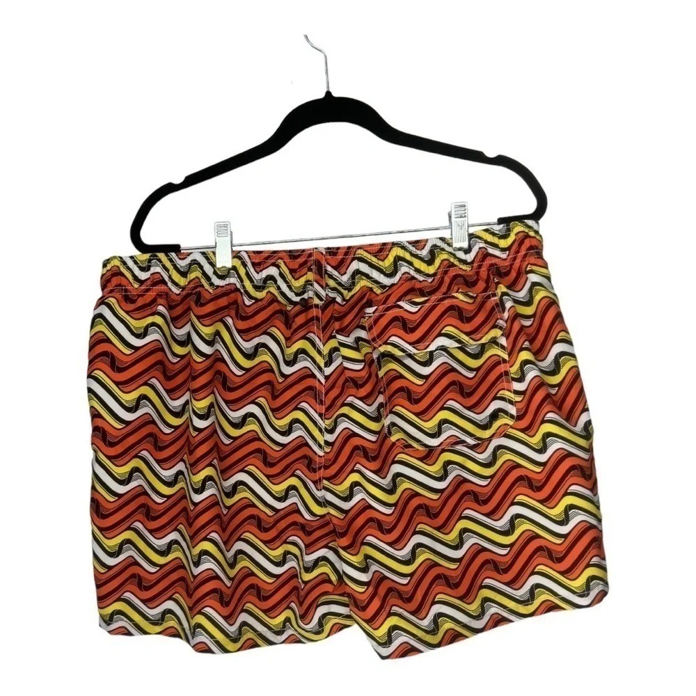 Bugatchi Fire Orange Graphic Print Drawstring Lined Swim Trunk Shorts Sz XXL NWT